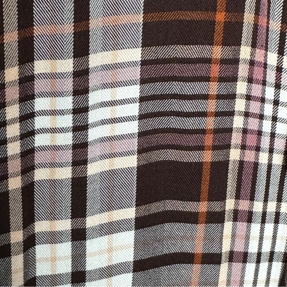 Chicos Size 4 Ruffle Front Brown Plaid Button Front Blouse Top Office Business - Picture 9 of 12